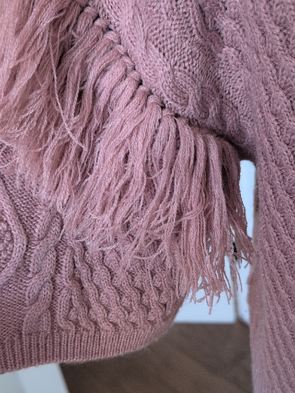 BB Dakota madden Fringe Out Dusty Rose Cable Knit Short Sleeve Sleeve Sweater L - Picture 7 of 10